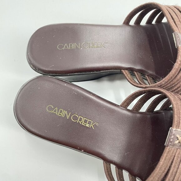 Vintage Y2K Cabin Creek Brown Strappy Wedges Slip On Slides Womens Size 7 Summer - Picture 7 of 10